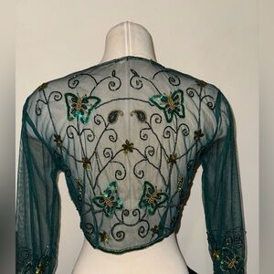 Vintage - Embroidered Beaded Sheer Butterfly Top